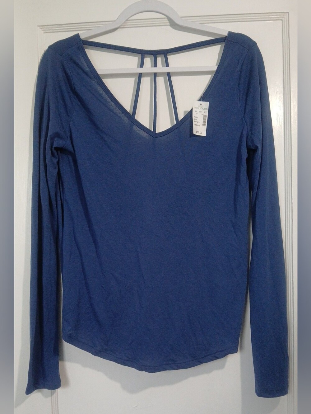 Maurices Blue Long Sleeve V-Neck Top with Strappy Back NWT - Picture 2 of 9